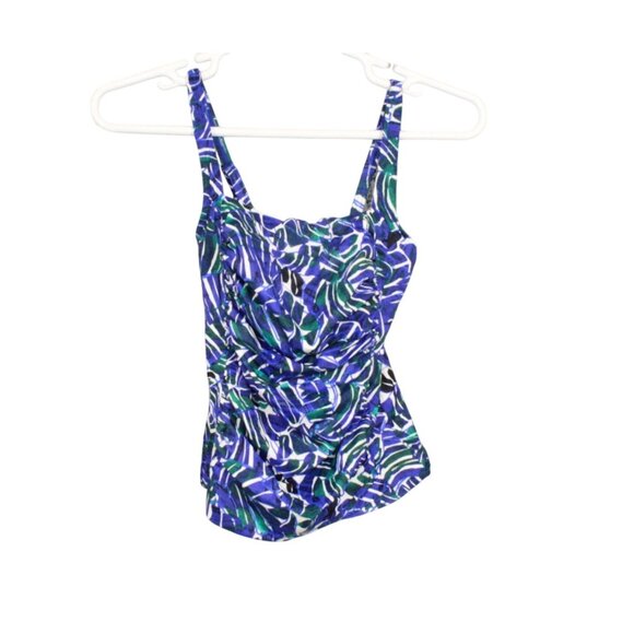 LL Bean Mix and Match Swimwear Squareneck Tankini Blue Print Size 4 - Picture 1 of 8